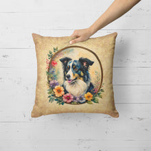 Load image into Gallery viewer, Border Collie and Flowers Fabric Decorative Pillow