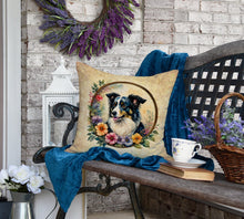 Load image into Gallery viewer, Border Collie and Flowers Fabric Decorative Pillow