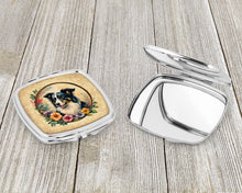 Load image into Gallery viewer, Border Collie and Flowers Compact Mirror – Stylish Purse Mirror with Artistic Covers