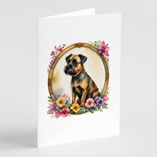 Load image into Gallery viewer, Border Terrier and Flowers Greeting Cards -  Blank Note Cards – 8-Pack of Artist-Designed Cards with Envelopes