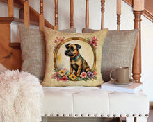Load image into Gallery viewer, Border Terrier and Flowers Throw Pillow - 14x14 Decorative Pillow – Art for Your Home &amp; Patio