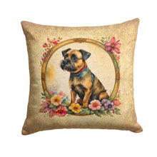 Load image into Gallery viewer, Border Terrier and Flowers Throw Pillow - 14x14 Decorative Pillow – Art for Your Home &amp; Patio