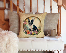Load image into Gallery viewer, Boston Terrier and Flowers Throw Pillow - 14x14 Decorative Pillow – Art for Your Home &amp; Patio