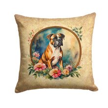 Load image into Gallery viewer, Boxer and Flowers Throw Pillow - 14x14 Decorative Pillow – Art for Your Home &amp; Patio