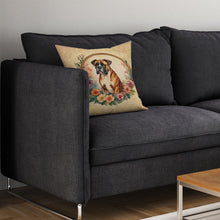 Load image into Gallery viewer, Boxer and Flowers Throw Pillow - 14x14 Decorative Pillow – Art for Your Home &amp; Patio