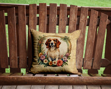 Load image into Gallery viewer, Brittany Spaniel and Flowers Throw Pillow - 14x14 Decorative Pillow – Art for Your Home &amp; Patio