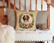 Load image into Gallery viewer, Brittany Spaniel and Flowers Throw Pillow - 14x14 Decorative Pillow – Art for Your Home &amp; Patio