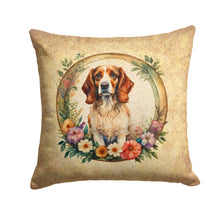Load image into Gallery viewer, Brittany Spaniel and Flowers Throw Pillow - 14x14 Decorative Pillow – Art for Your Home &amp; Patio