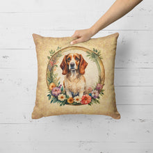 Load image into Gallery viewer, Brittany Spaniel and Flowers Fabric Decorative Pillow