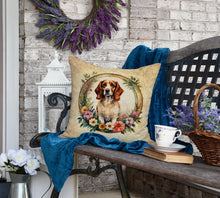 Load image into Gallery viewer, Brittany Spaniel and Flowers Fabric Decorative Pillow