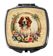 Load image into Gallery viewer, Brittany Spaniel and Flowers Compact Mirror – Stylish Purse Mirror with Artistic Covers