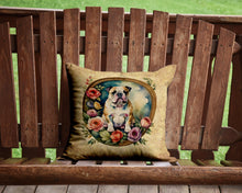 Load image into Gallery viewer, English Bulldog and Flowers Throw Pillow - 14x14 Decorative Pillow – Art for Your Home &amp; Patio