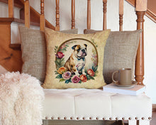 Load image into Gallery viewer, English Bulldog and Flowers Throw Pillow - 14x14 Decorative Pillow – Art for Your Home &amp; Patio