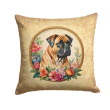 Load image into Gallery viewer, Bullmastiff and Flowers Throw Pillow - 14x14 Decorative Pillow – Art for Your Home &amp; Patio
