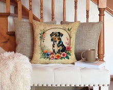 Load image into Gallery viewer, Catahoula Leopard Dog and Flowers Throw Pillow - 14x14 Decorative Pillow – Art for Your Home &amp; Patio