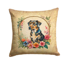 Load image into Gallery viewer, Catahoula Leopard Dog and Flowers Fabric Decorative Pillow