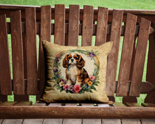 Load image into Gallery viewer, Cavalier Spaniel and Flowers Throw Pillow - 14x14 Decorative Pillow – Art for Your Home &amp; Patio