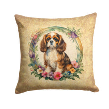Load image into Gallery viewer, Cavalier Spaniel and Flowers Throw Pillow - 14x14 Decorative Pillow – Art for Your Home &amp; Patio