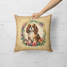 Load image into Gallery viewer, Cavalier Spaniel and Flowers Fabric Decorative Pillow