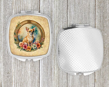 Load image into Gallery viewer, Chihuahua and Flowers Compact Mirror – Stylish Purse Mirror with Artistic Covers