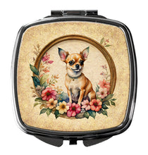 Load image into Gallery viewer, Chihuahua and Flowers Compact Mirror – Stylish Purse Mirror with Artistic Covers