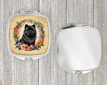 Load image into Gallery viewer, Black Chow Chow and Flowers Compact Mirror – Stylish Purse Mirror with Artistic Covers