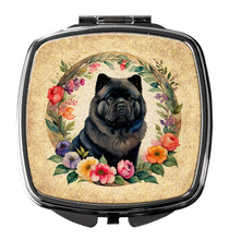 Load image into Gallery viewer, Black Chow Chow and Flowers Compact Mirror – Stylish Purse Mirror with Artistic Covers