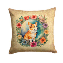 Load image into Gallery viewer, Corgi and Flowers Fabric Decorative Pillow