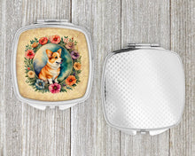 Load image into Gallery viewer, Corgi and Flowers Compact Mirror – Stylish Purse Mirror with Artistic Covers