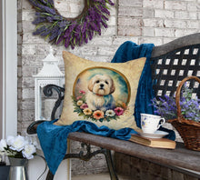 Load image into Gallery viewer, Coton De Tulear and Flowers Fabric Decorative Pillow