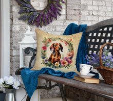 Load image into Gallery viewer, Dachshund and Flowers Fabric Decorative Pillow
