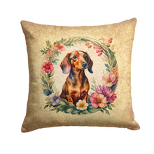 Load image into Gallery viewer, Dachshund and Flowers Fabric Decorative Pillow