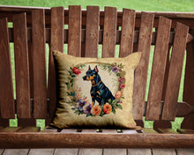 Load image into Gallery viewer, Doberman Pinscher and Flowers Throw Pillow - 14x14 Decorative Pillow – Art for Your Home &amp; Patio