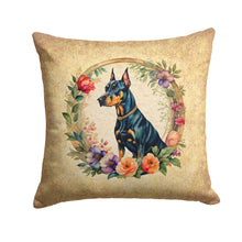 Load image into Gallery viewer, Doberman Pinscher and Flowers Throw Pillow - 14x14 Decorative Pillow – Art for Your Home &amp; Patio