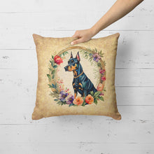 Load image into Gallery viewer, Doberman Pinscher and Flowers Fabric Decorative Pillow