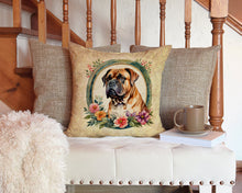 Load image into Gallery viewer, Dogue de Bordeaux and Flowers Throw Pillow - 14x14 Decorative Pillow – Art for Your Home &amp; Patio