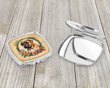 Load image into Gallery viewer, Dogue de Bordeaux and Flowers Compact Mirror – Stylish Purse Mirror with Artistic Covers