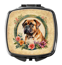 Load image into Gallery viewer, Dogue de Bordeaux and Flowers Compact Mirror – Stylish Purse Mirror with Artistic Covers