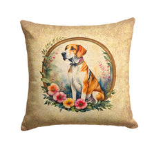Load image into Gallery viewer, English Foxhound and Flowers Fabric Decorative Pillow