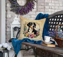 Load image into Gallery viewer, Entlebucher Mountain Dog and Flowers Fabric Decorative Pillow