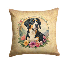 Load image into Gallery viewer, Entlebucher Mountain Dog and Flowers Fabric Decorative Pillow
