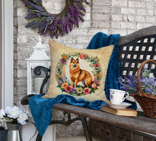 Load image into Gallery viewer, Finnish Spitz and Flowers Fabric Decorative Pillow