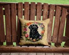 Load image into Gallery viewer, Flat-Coated Retriever and Flowers Throw Pillow - 14x14 Decorative Pillow – Art for Your Home &amp; Patio