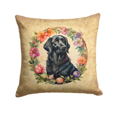 Load image into Gallery viewer, Flat-Coated Retriever and Flowers Throw Pillow - 14x14 Decorative Pillow – Art for Your Home &amp; Patio
