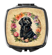 Load image into Gallery viewer, Flat-Coated Retriever and Flowers Compact Mirror – Stylish Purse Mirror with Artistic Covers