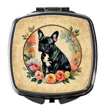 Load image into Gallery viewer, Black French Bulldog and Flowers Compact Mirror – Stylish Purse Mirror with Artistic Covers