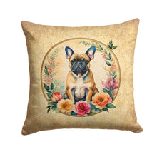 Load image into Gallery viewer, Fawn  French Bulldog and Flowers Throw Pillow - 14x14 Decorative Pillow – Art for Your Home &amp; Patio