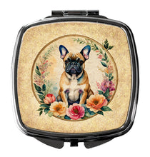 Load image into Gallery viewer, Fawn  French Bulldog and Flowers Compact Mirror – Stylish Purse Mirror with Artistic Covers