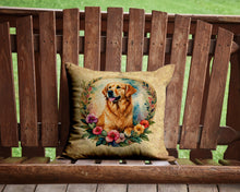 Load image into Gallery viewer, Golden Retriever and Flowers Throw Pillow - 14x14 Decorative Pillow – Art for Your Home &amp; Patio