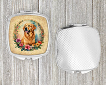 Load image into Gallery viewer, Golden Retriever and Flowers Compact Mirror – Stylish Purse Mirror with Artistic Covers